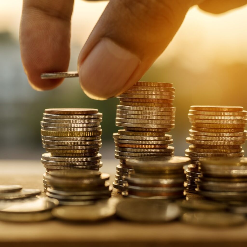 person stacking coins