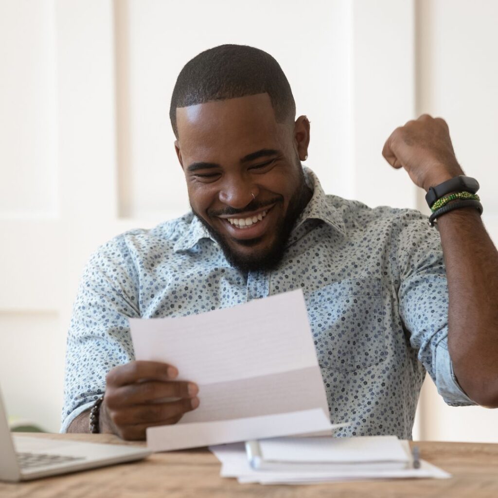 Man happy he got approved for loan